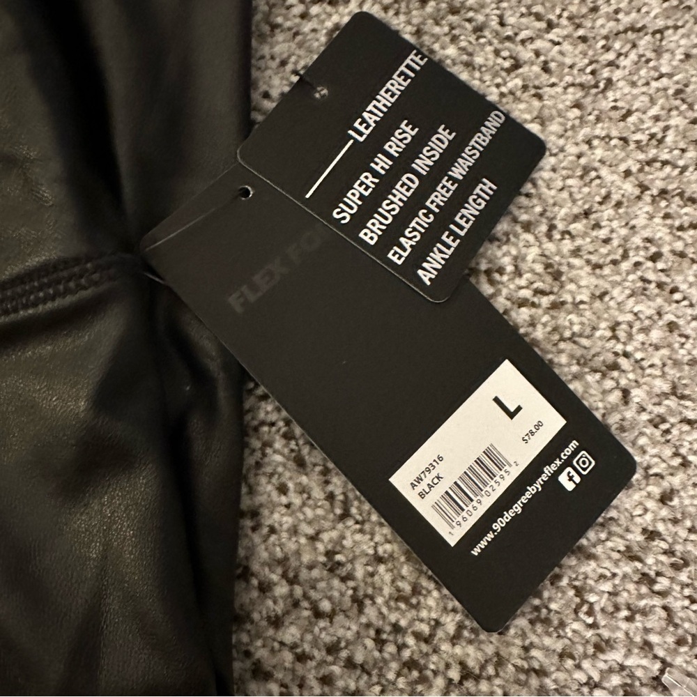 90 Degrees By Reflex L Black Leatherette Super High Rise Leggings R $78 NWT - Picture 6 of 9